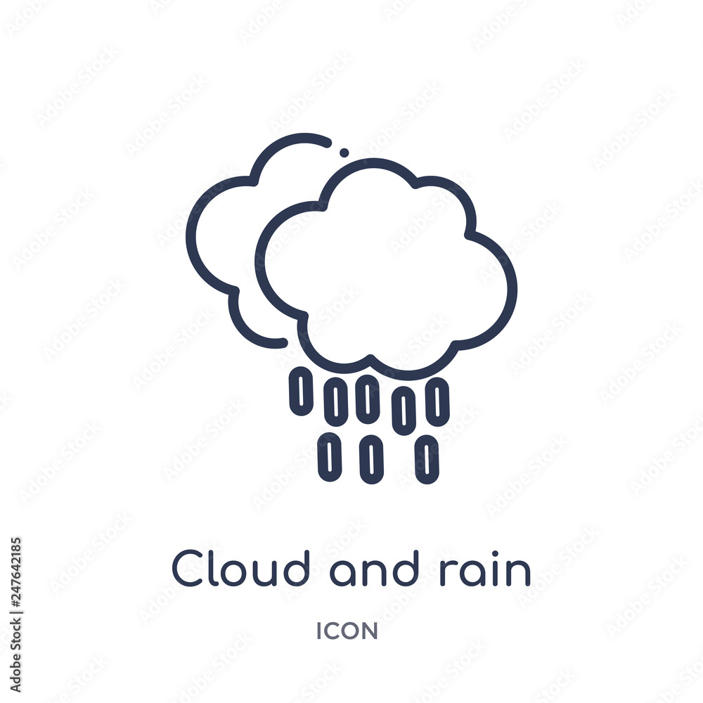 cloud and rain icon from weather outline collection. Thin line cloud and rain icon isolated on white background.
