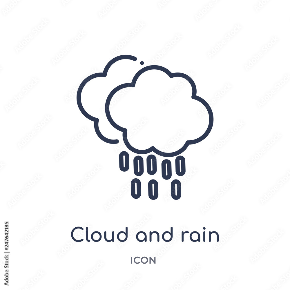cloud and rain icon from weather outline collection. Thin line cloud and rain icon isolated on white background. cloud and rain icon from weather outline collection. Thin line cloud and rain icon isolated on white background.