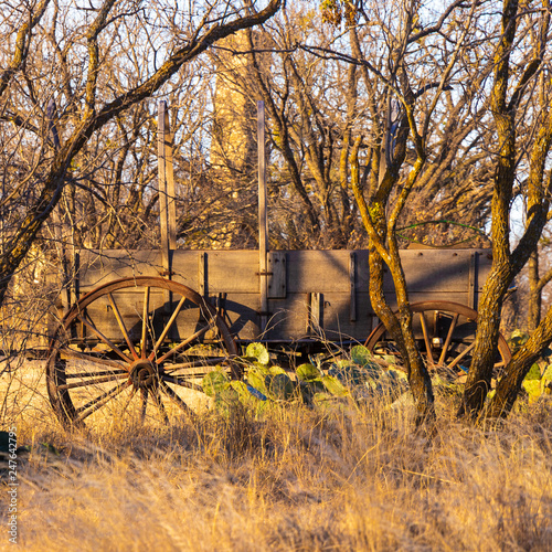 abandoned wagon in the woods near abilene texas photo