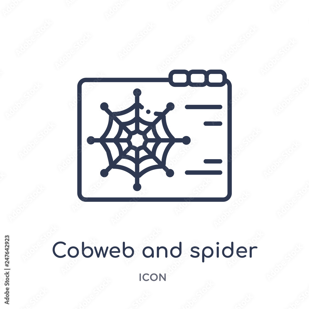 cobweb and spider icon from web outline collection. Thin line cobweb and spider icon isolated on white background. cobweb and spider icon from web outline collection. Thin line cobweb and spider icon isolated on white background.