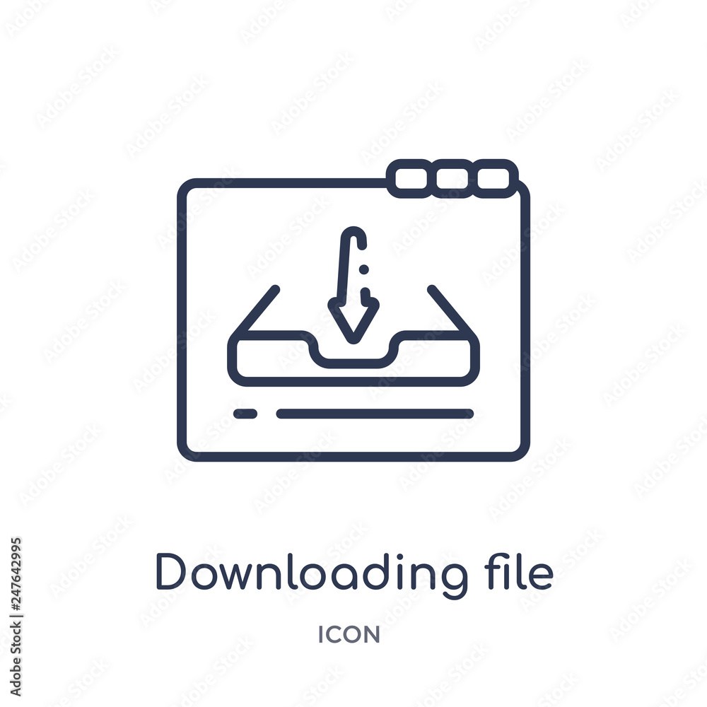 downloading file icon from web outline collection. Thin line downloading file icon isolated on white background. downloading file icon from web outline collection. Thin line downloading file icon isolated on white background.