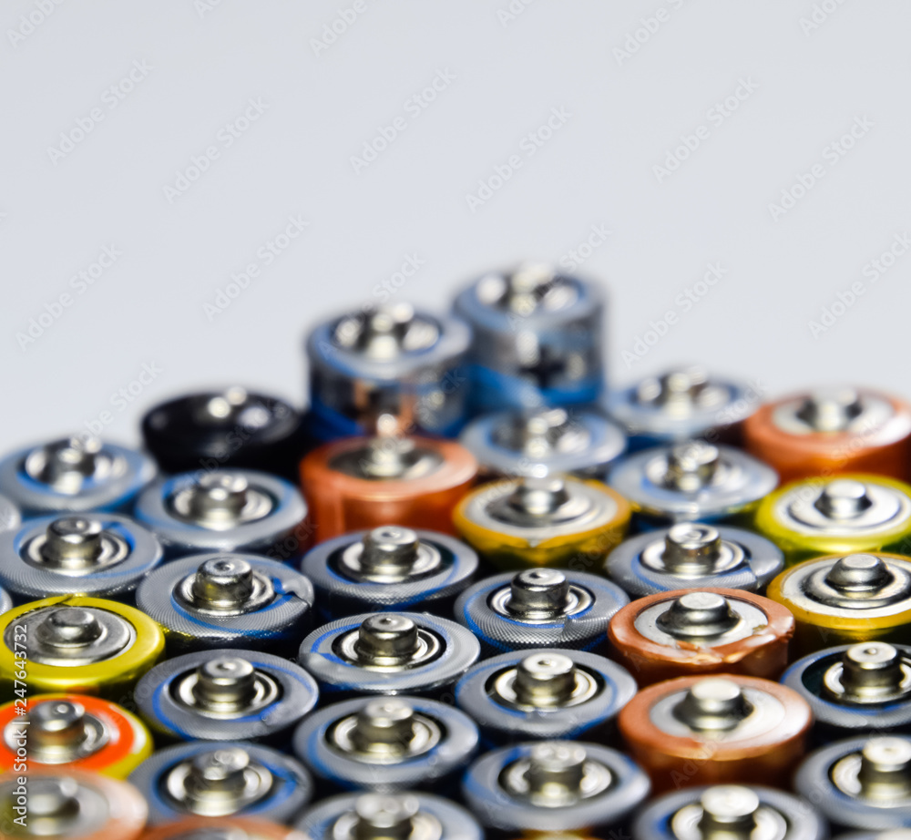Salt and alkaline batteries, source of energy for portable technology. AAA and AA batteries Salt and alkaline batteries, source of energy for portable technology. AAA and AA batteries