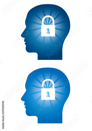 人 男性の横顔のシルエットのイラスト 頭の中のイメージ セキュリティ 鍵 ベクターデータ Stock Vector Adobe Stock