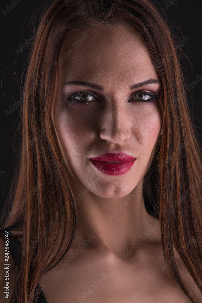 Woman's portrait with red lips Woman's portrait with red lips