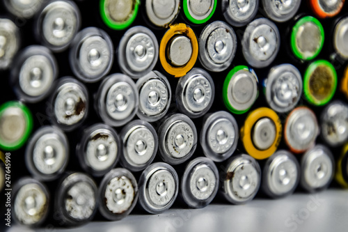 Salt and alkaline batteries, source of energy for portable technology. AAA and AA batteries