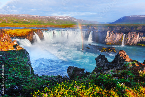 Fototapeta Naklejka Na Ścianę i Meble -  Colorful rainbow on Godafoss waterfall on Skjalfandafljot river, Iceland