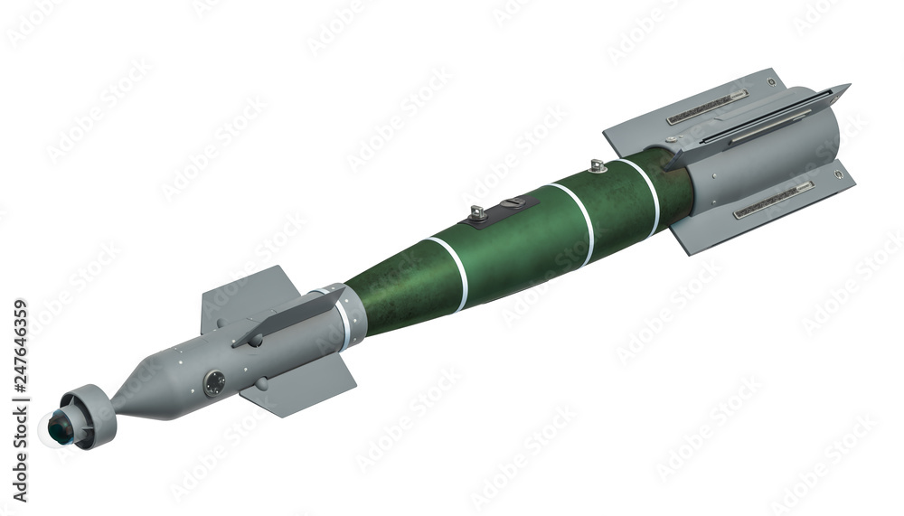 An air-to-surface missile (ASM). 3D rendering An air-to-surface missile (ASM). 3D rendering