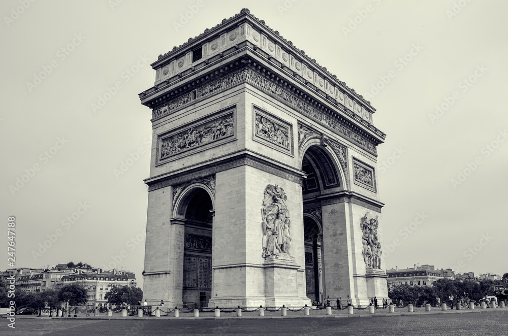 Profile or side view of Arc of triumph in Paris France 