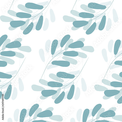 Seamless pattern with light blue leaves. Pastel. Pattern is  saved in swatch panel. Vector EPS10.