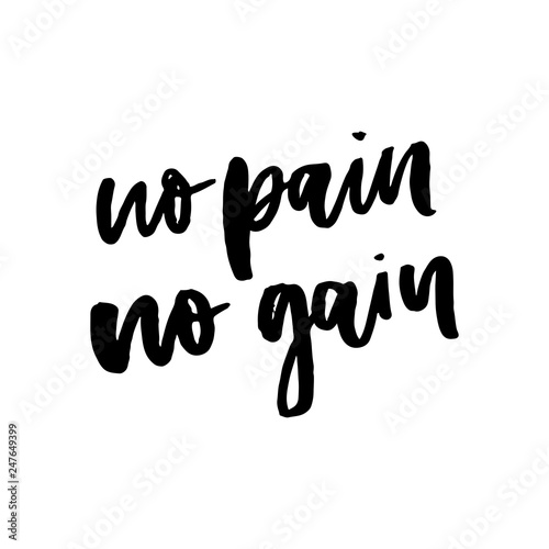 Photo No pain no gain dumbbell vector slogan.