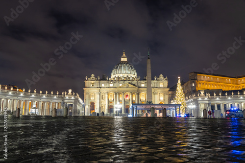 Saint Peter's square (Piazza San Pietro) in Vatican at night, center of Rome, Italy