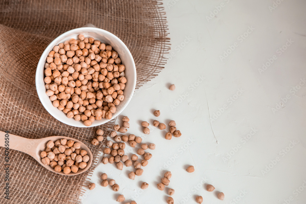 Turkish peas. Nutt On a white background. Top view. Free copy space Turkish peas. Nutt On a white background. Top view. Free copy space