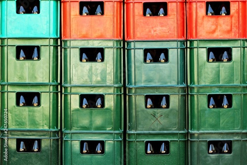 Wallpaper Mural Full frame of plastic colorful beer crates stacked one upon the other. Abstract background Torontodigital.ca