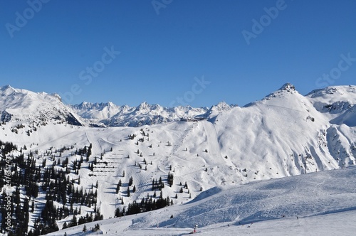 Skigebiet und Schneeberge Montafon - Gaschurn - Partenen, im Winter - Vorarlberg, Österreich
