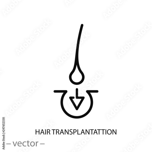 hair transplant icon, hair implant, linear sign on white background - vector illustration eps10