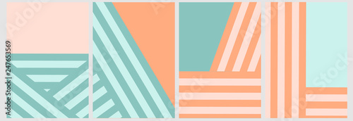 Colorful abstract posters, covers, templates with stripes, geometric shapes, backgrounds. Vector illustration.