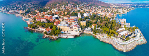 Town of Opatija and Lungomare sea walkway aerial panoramic view © xbrchx