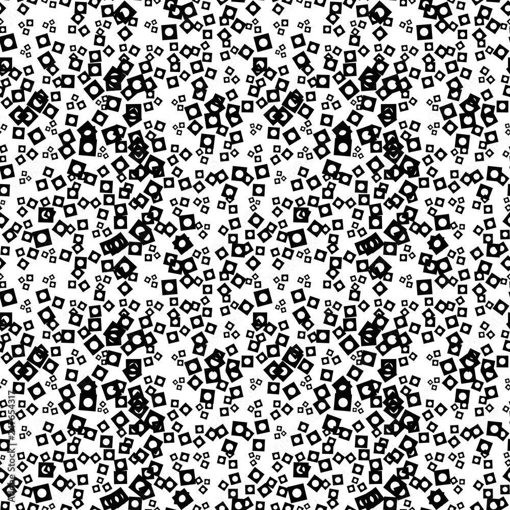 Black and white seamless pattern with grunge halftone squares, dots. Dotted texture. Halftone background. Abstract geometrical of round shape. Screen print. Vector illustration.