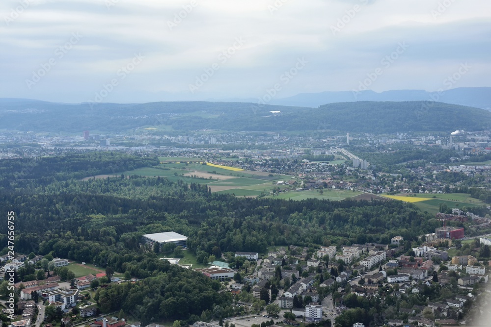 View of Europe from a flying plane. Flight from Zurich, Switzerland to Madrid, Spain.