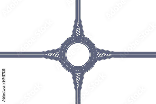 Roundabout road. Crossing of highways by type of ring intersection.