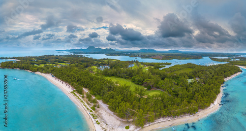 Aerial view of Mauritius, Panorama of Ile aux Cerfs, the deer island. photo