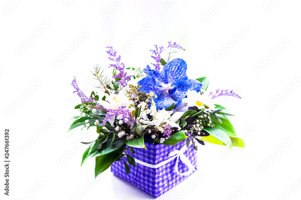 Valentines Day concept. Beautiful bouquet of spring flowers on white isolated background. 