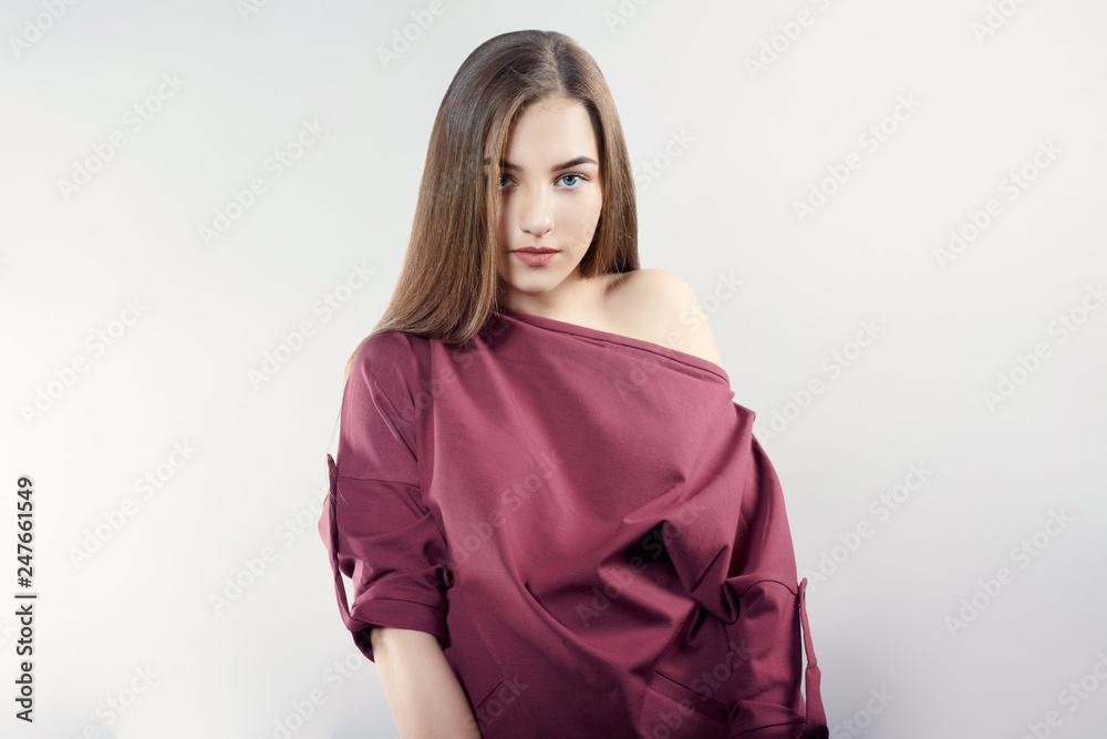 attractive long haired girl posing in Studio attractive long haired girl posing in Studio
