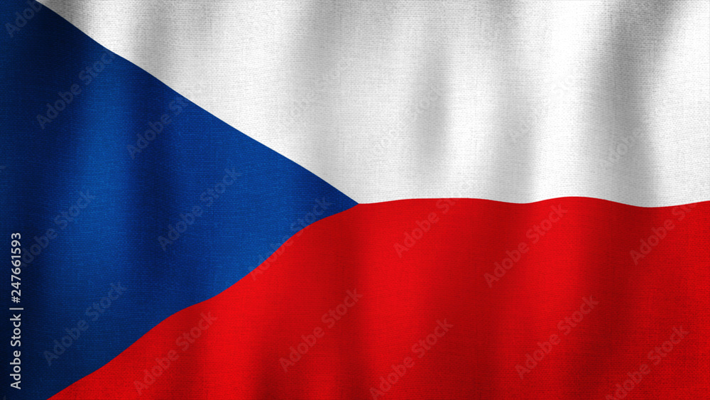 Czech flag waving in the wind. Closeup of realistic flag with highly detailed fabric texture Czech flag waving in the wind. Closeup of realistic flag with highly detailed fabric texture