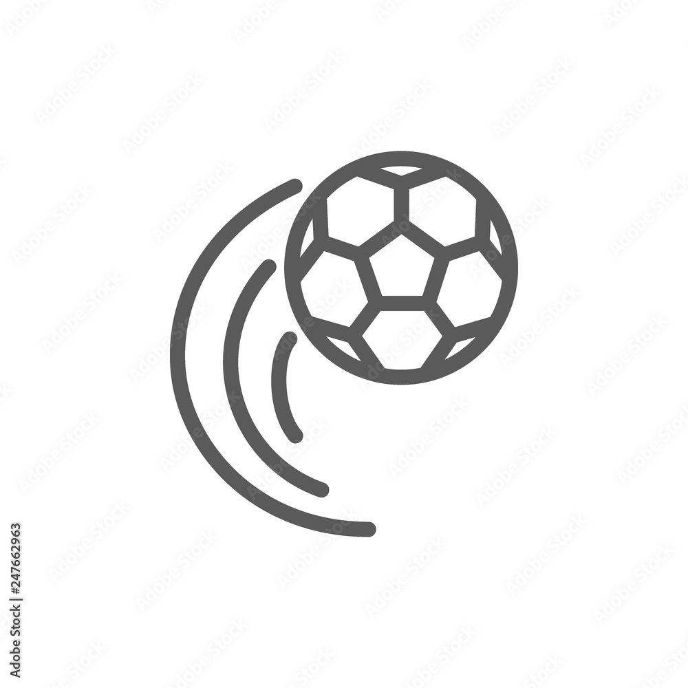 Obraz premium Flying soccer ball line icon.
