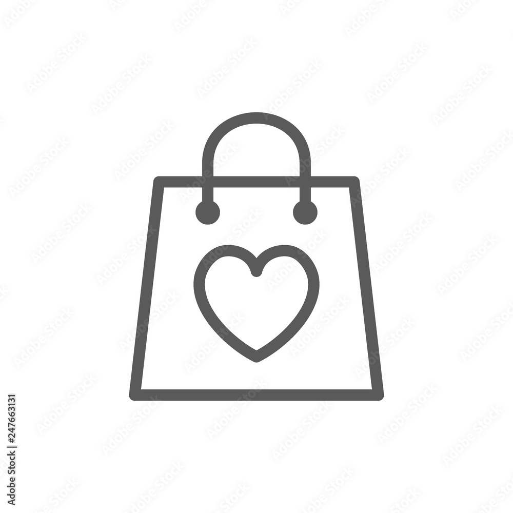 Bag with heart, valentine day line icon. Bag with heart, valentine day line icon.