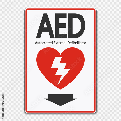 Symbol AED Sign label on transparent background