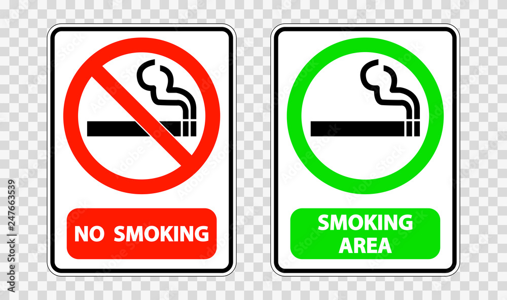 No smoking and smoking area sign label on transparent background No smoking and smoking area sign label on transparent background