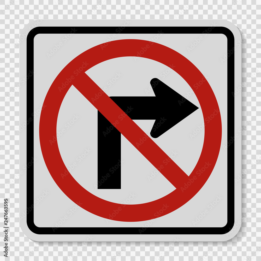 Do not turn right traffic sign on transparent background Do not turn right traffic sign on transparent background