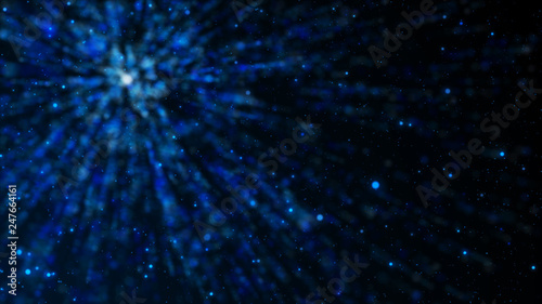 Virtual form of connecting particles in the blue space. Big data visualization. Science. Futuristic polygonal background. Business. 3D rendering.