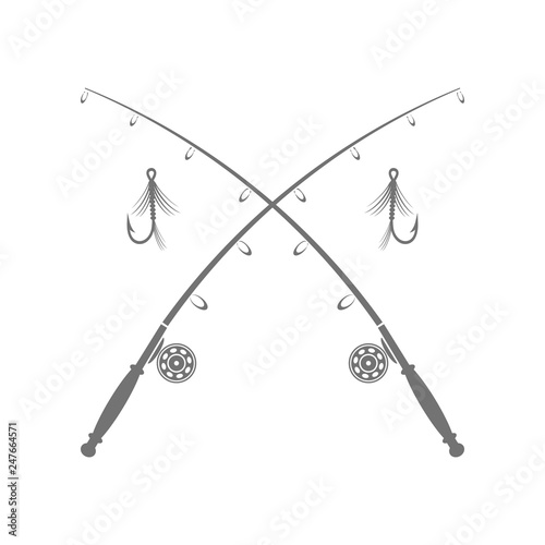 Fishing Rod Silhouette with Fishing Hook Isolated on White Background