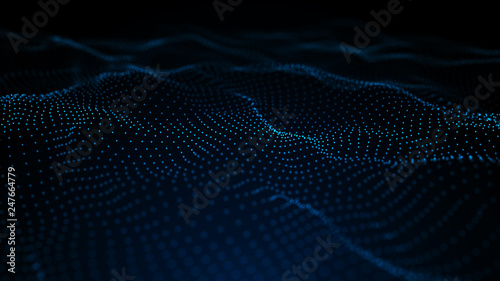 Image of the loose wave consisting of points. Abstract futuristic background. Blue design for background. Big data. 3D rendering.