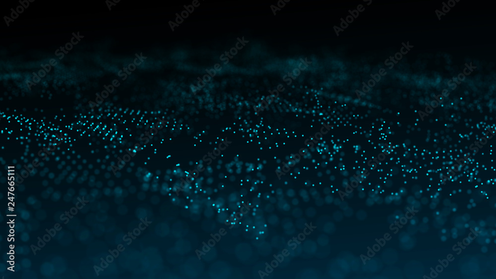 Image of the loose wave consisting of points. Abstract futuristic background. Blue design for background. Big data. 3D rendering. Image of the loose wave consisting of points. Abstract futuristic background. Blue design for background. Big data. 3D rendering.