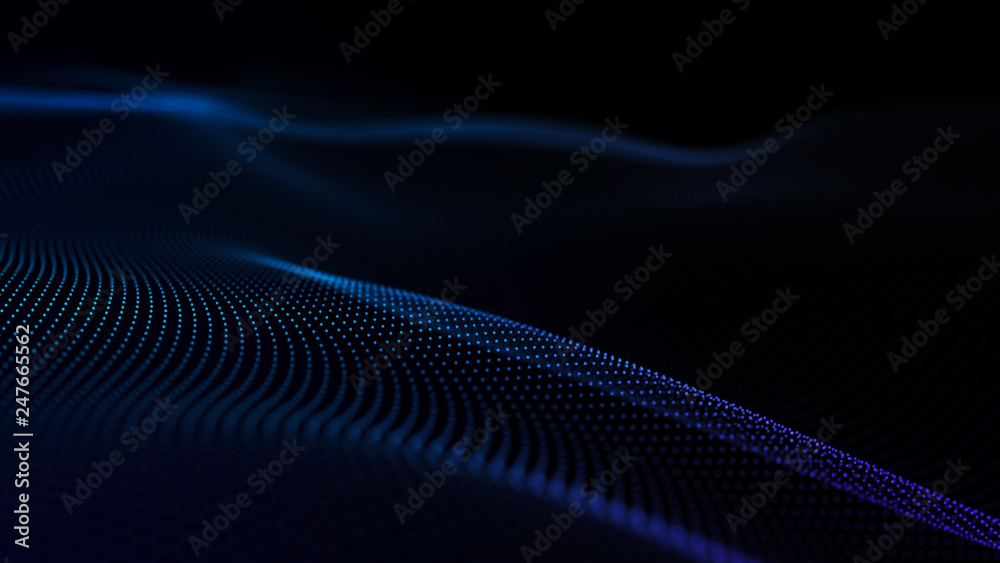 Image of the loose wave consisting of points. Abstract futuristic background. Blue design for background. Big data. 3D rendering. Image of the loose wave consisting of points. Abstract futuristic background. Blue design for background. Big data. 3D rendering.