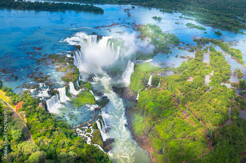 Beautiful aerial view of Iguazu Falls from the helicopter ride, one of the Seven Natural Wonders of the World - Foz do Iguaçu, Brazil