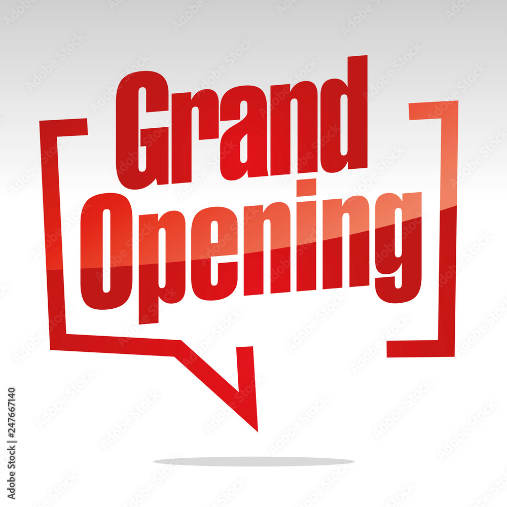 Grand Opening In Brackets Speech Red White Isolated Sticker Icon Banner