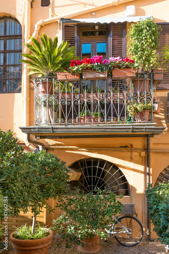Colorful Italian house in Trastevere, bohemian part of Rome, Italy