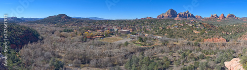 Uptown Sedona Arizona viewed from the Huckaby Trail on the far western edge of Mitten Ridge. Composed of 6 photos stitched together.