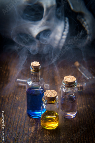 Konstfotografi Skull Assorted Poison Bottles