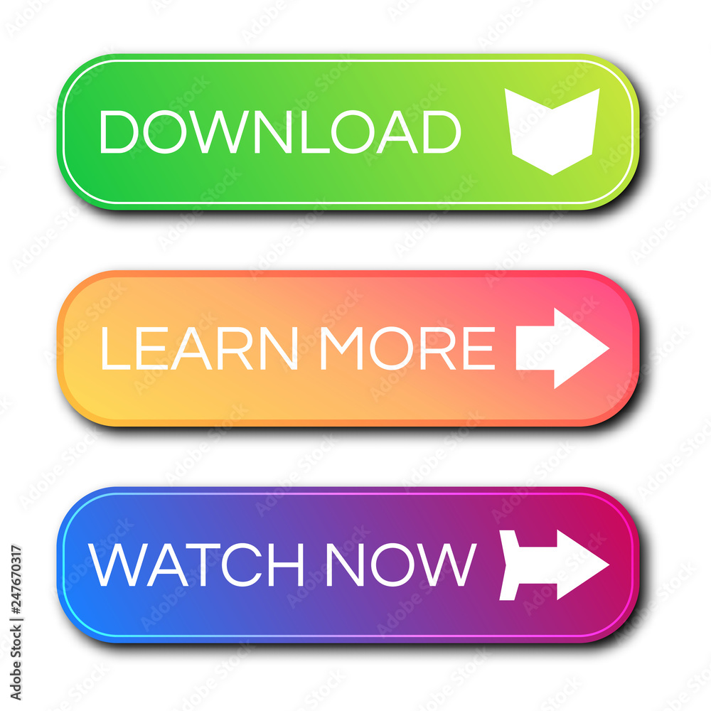 Set of three modern gradient buttons with shadows Set of three modern gradient buttons with shadows