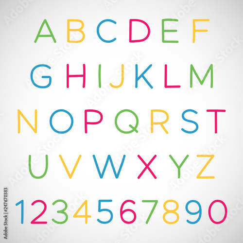 Set of Latin Alphabet Letters and Numbers