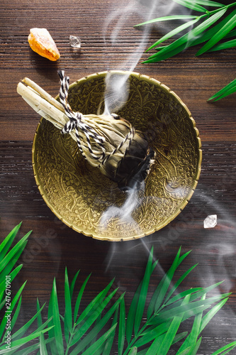 Burning Smudge with Citrine and Quartz Points