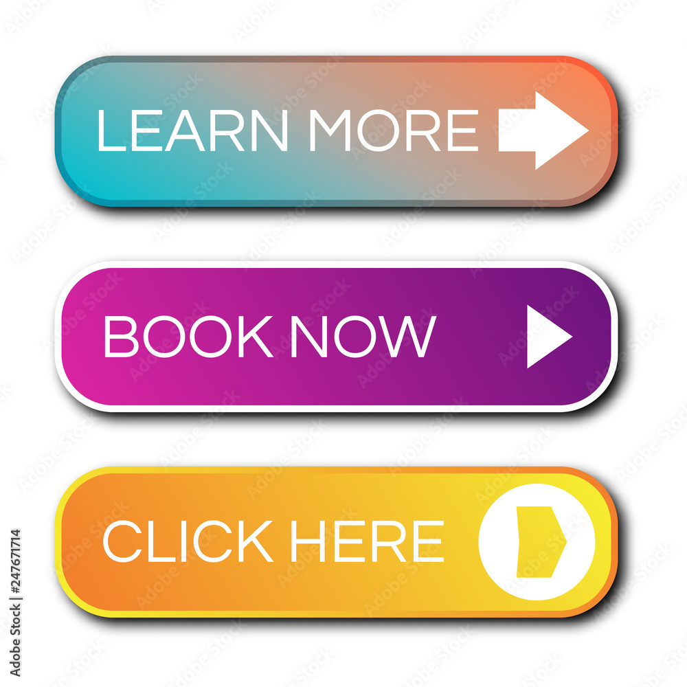 Set of three modern gradient buttons with shadows