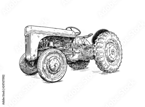 Old vintage tractor digital pen and ink illustration. Tractor was made in Dearborn, Michigan, United States or USA from 1939 to 1942 or 30's to 40's. photo