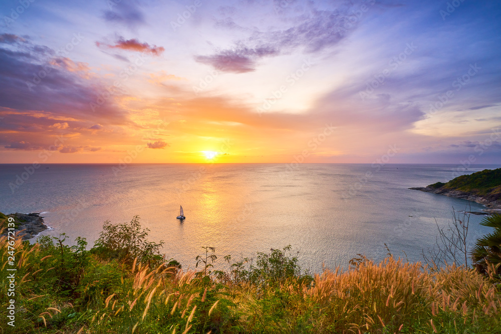 scenic of sunset skyline with seascape view point of phuket