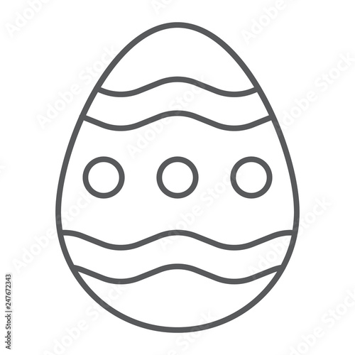 Easter egg thin line icon, easter and decoration, egg sign, vector graphics, a linear pattern on a white background.
